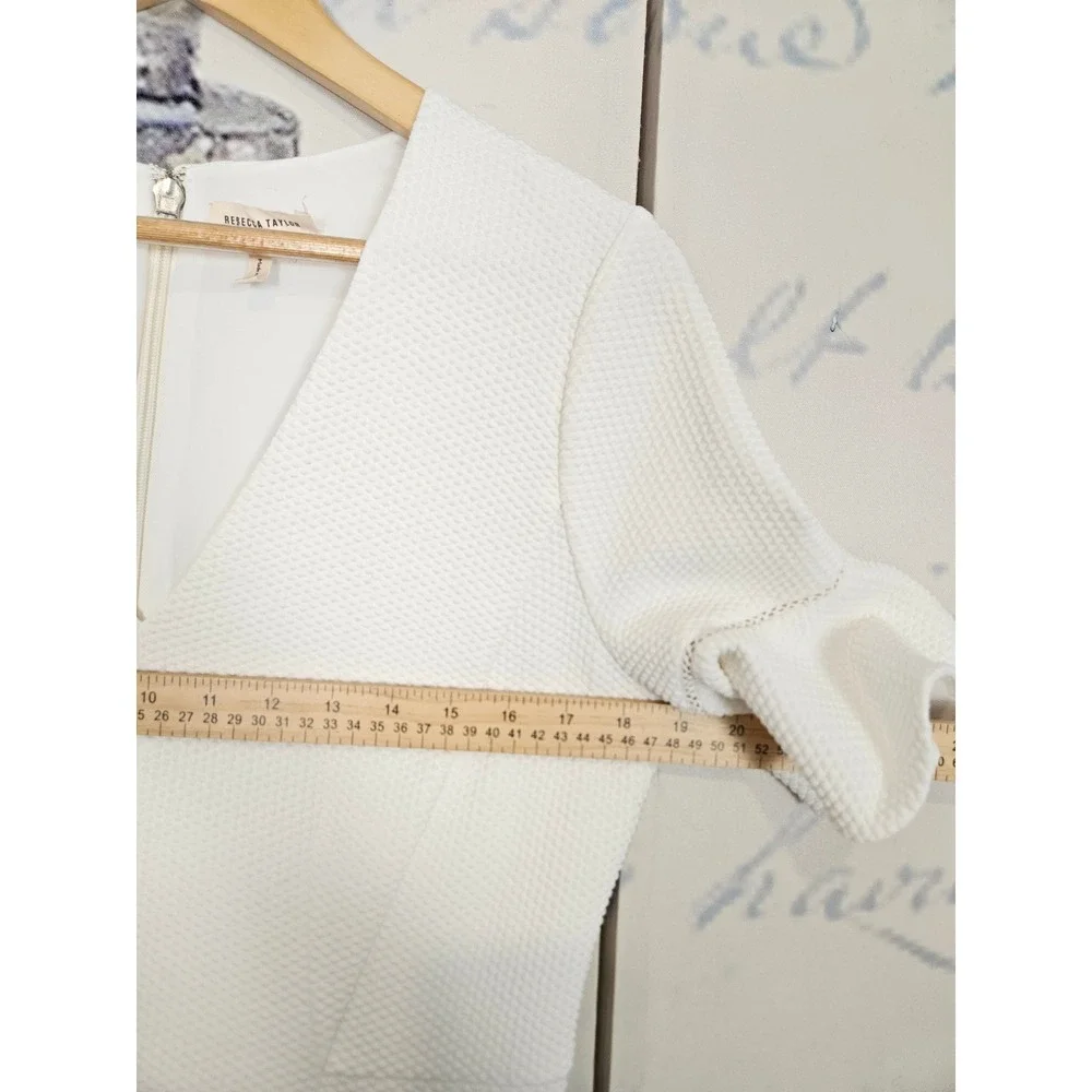 Rebecca Taylor Fit & Flare Dress 12 Cream Ruffle Sleeve Textured V-Neck Mini